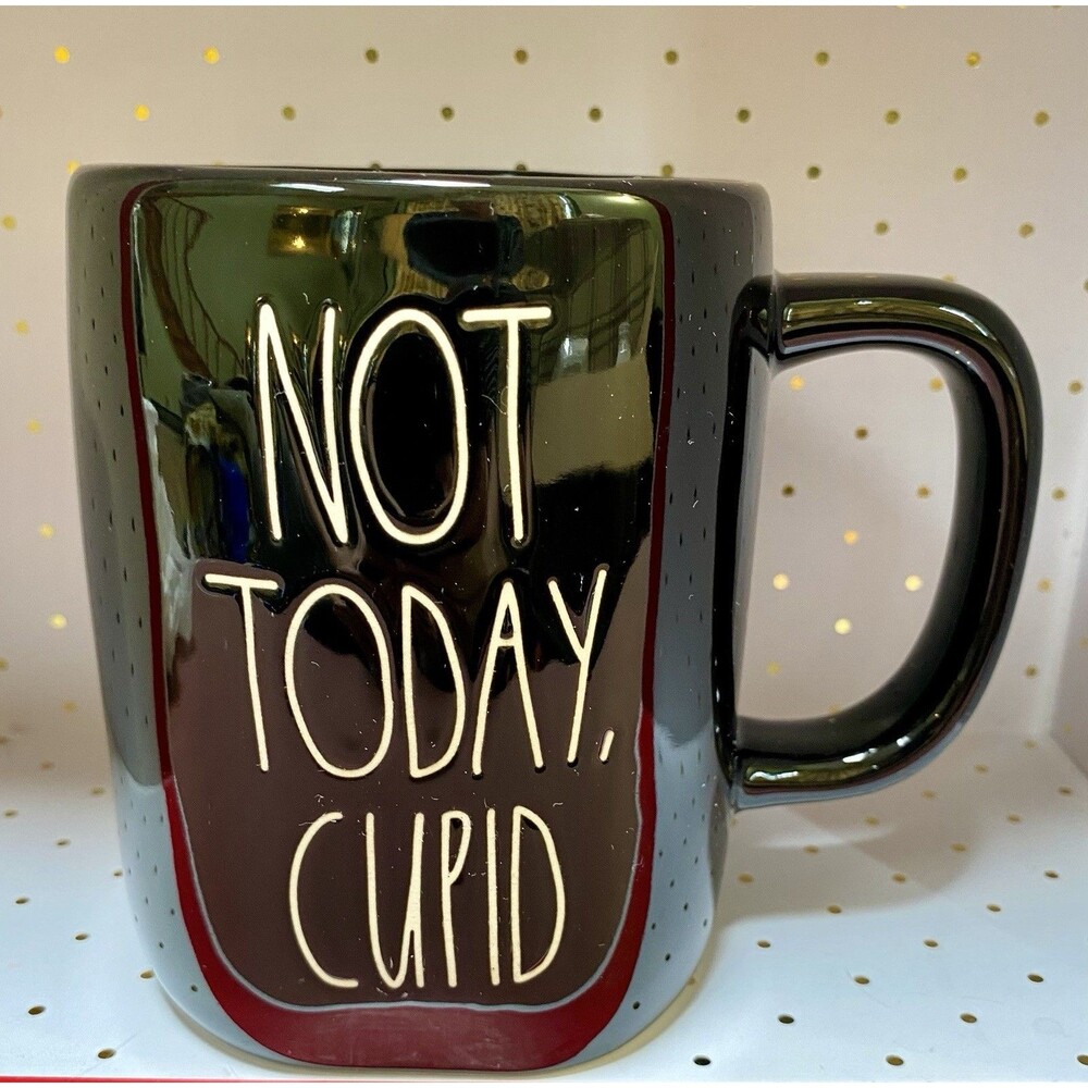 Rae Dunn Artisan Collection NOT TODAY, CUPID Black w/Pink Interior Mug Valentine